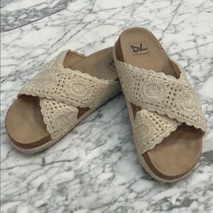Dirty Laundry Beige Crochet Slide Sandals